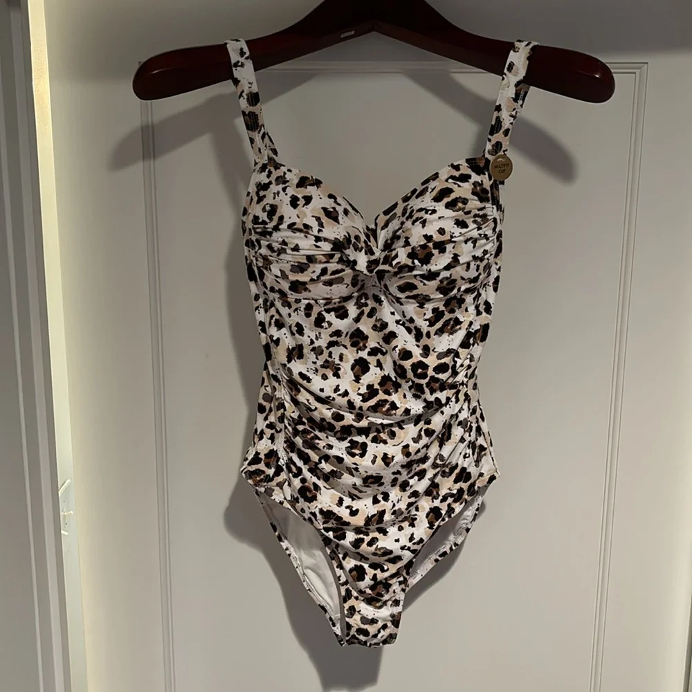 NWT Nip Tuck Swim one piece leopard print bathing suit with wrap top & ruching - Picture 14 of 16